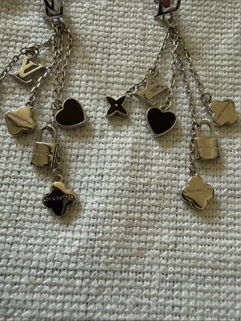 Louis Vuitton Monogram Sweet Black Enamel Silver Charm Dangle Drop Earrings